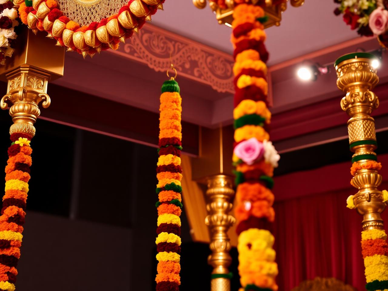 The Marigold Mandap — A hand-strung floral mandap in gold and saffron, Bengaluru Palace grounds.